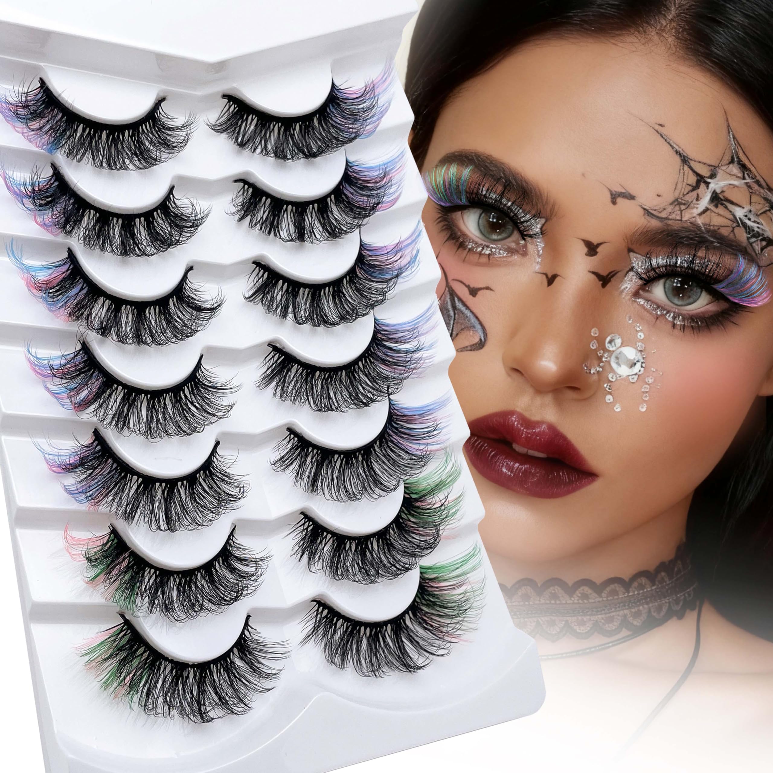 SISIYDY pink-blue tipped lashes for a festive, vibrant eye look.