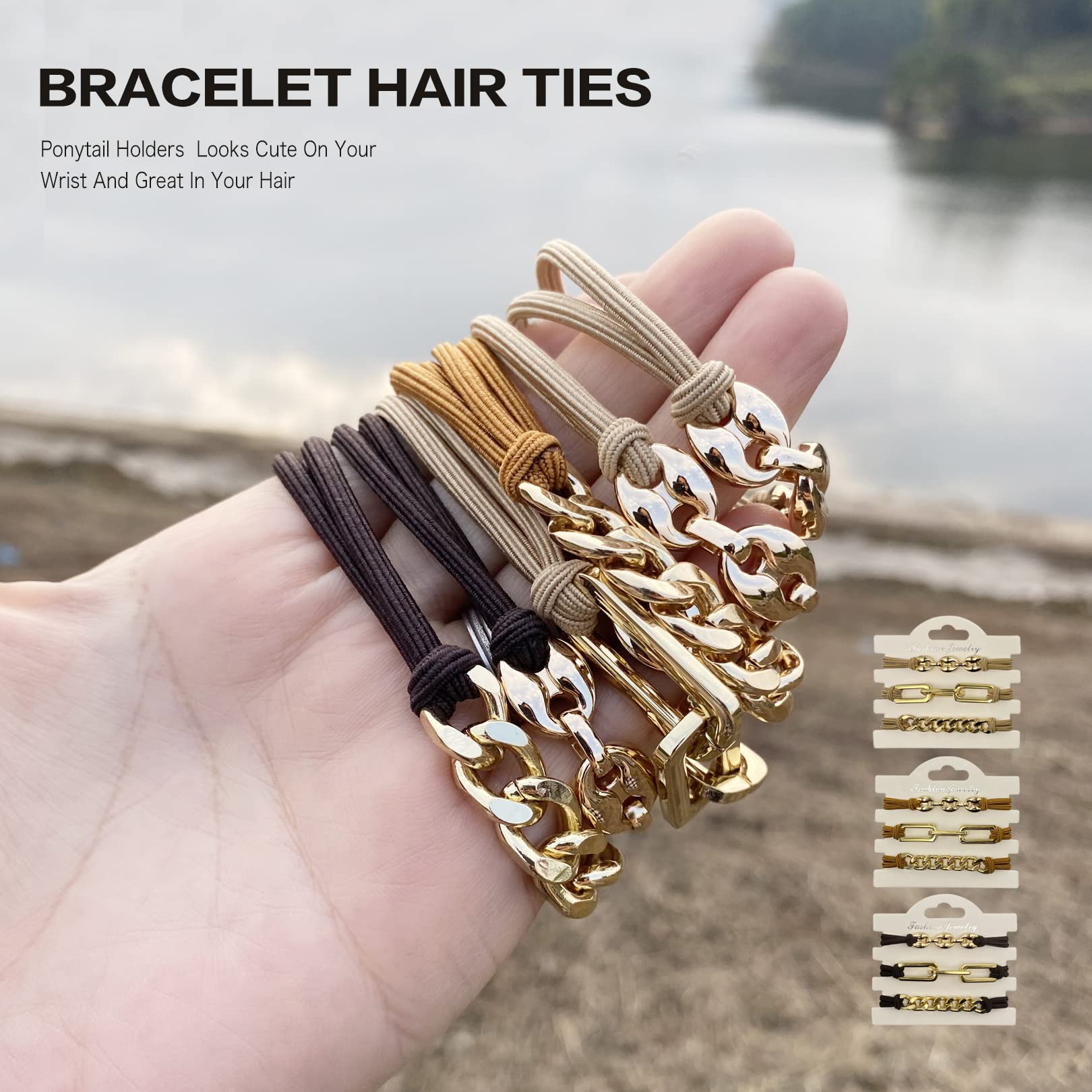 SISYOUP gold pony tail cuff with decorative metal accents for everyday elegance.
