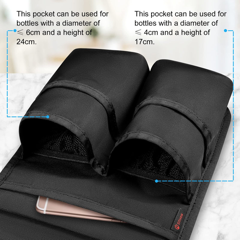 SITHON Bag front pockets opened showing bottle capacity