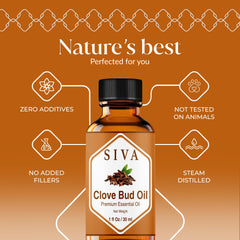 Close-up of SIVA Clove Bud Essential Oil dropper