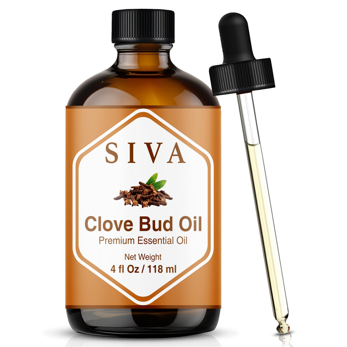 Bottle of SIVA Clove Bud Essential Oil with dropper