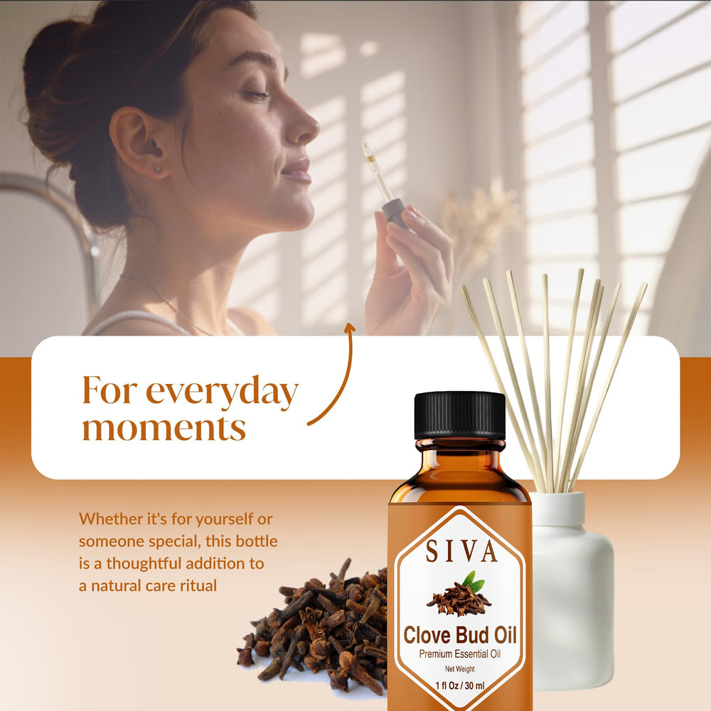 SIVA Clove Bud Essential Oil product label and packaging