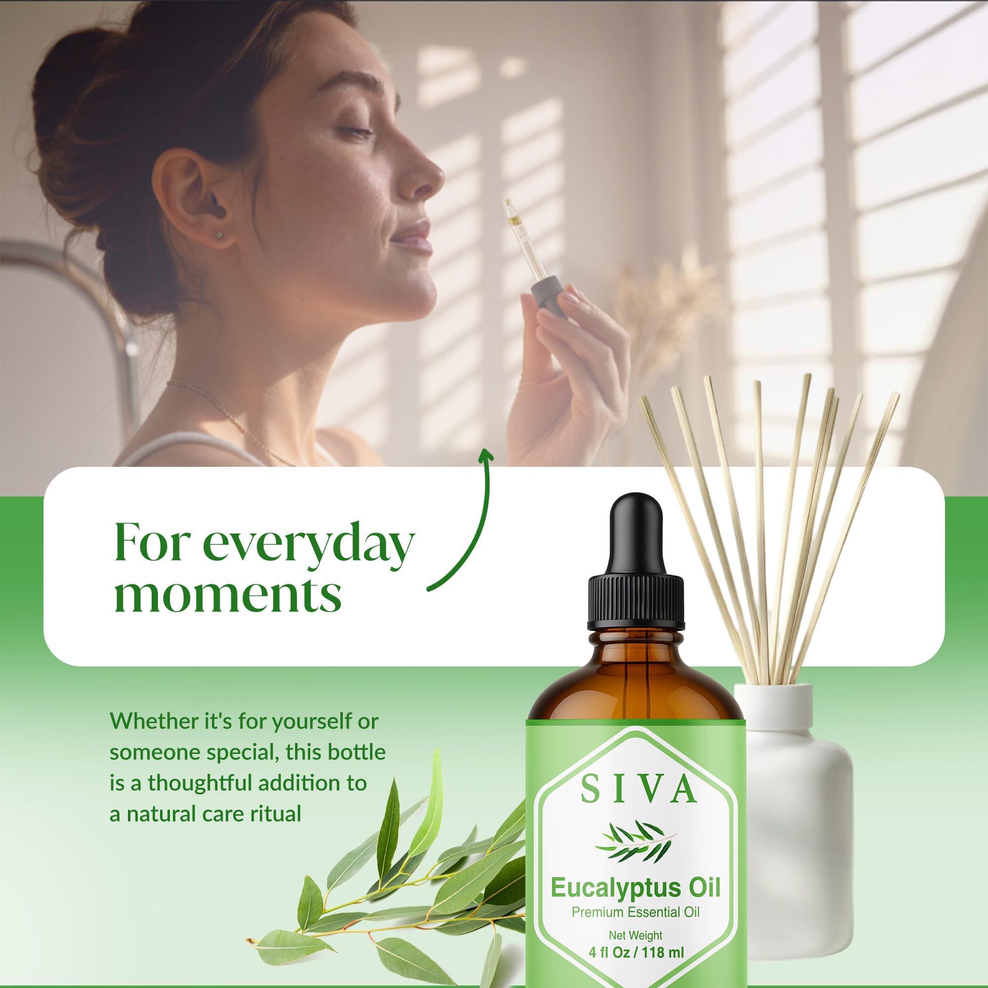 Massage with eucalyptus oil on scalp and hair