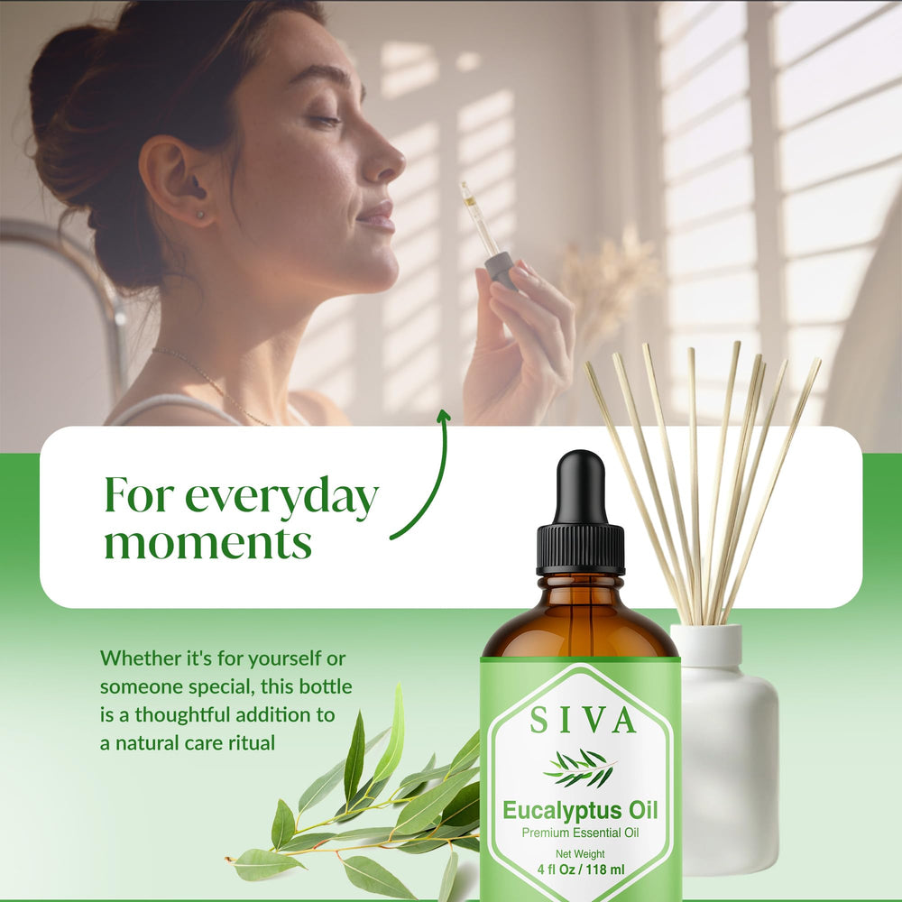 Massage with eucalyptus oil on scalp and hair