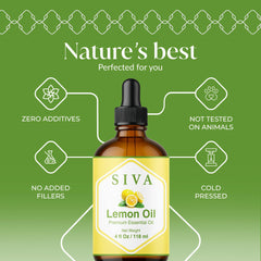Close-up of SIVA Lemon Essential Oil bottle