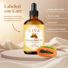 SIVA Papaya Seed Oil used in hair care routine for nourishment.