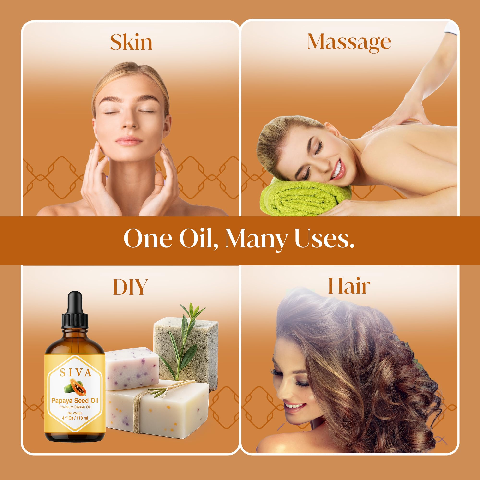SIVA Papaya Seed Oil hand massage on scalp for nourishment.