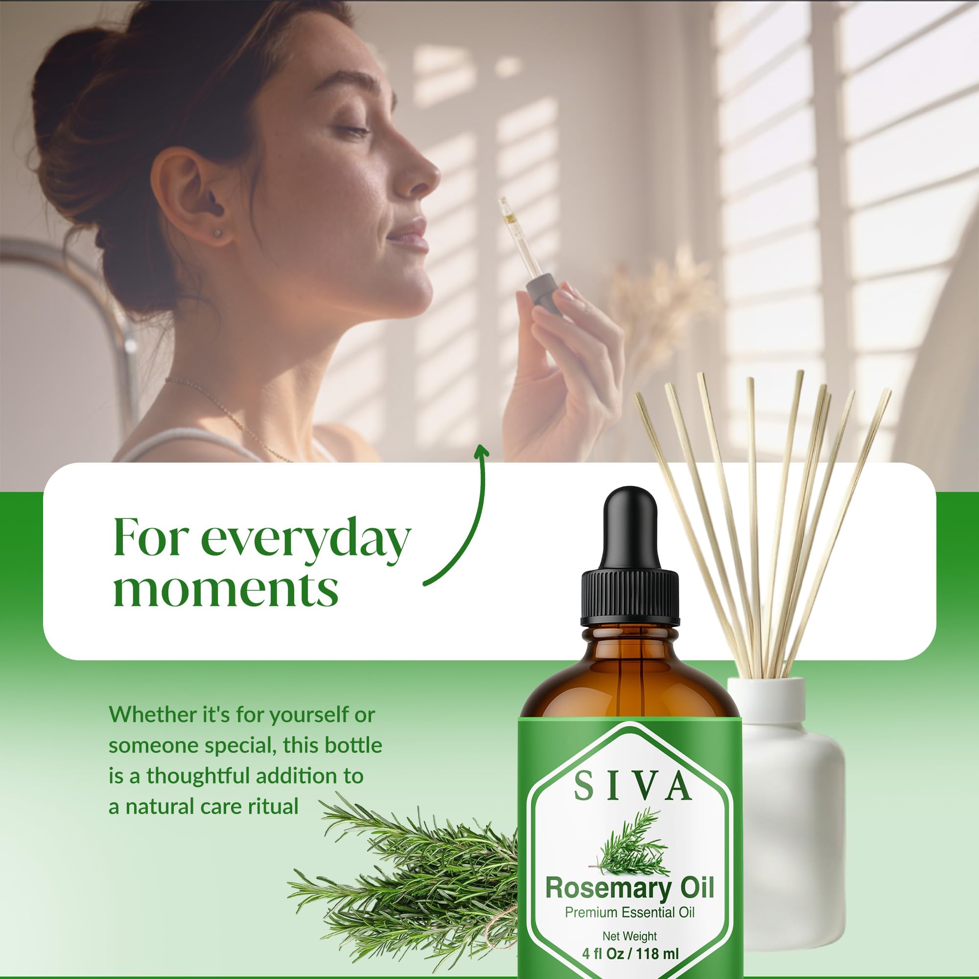 Dropper bottle of Siva Rosemary Essential Oil