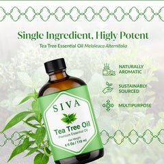 4 oz bottle of SIVA Tea Tree Oil with label visible