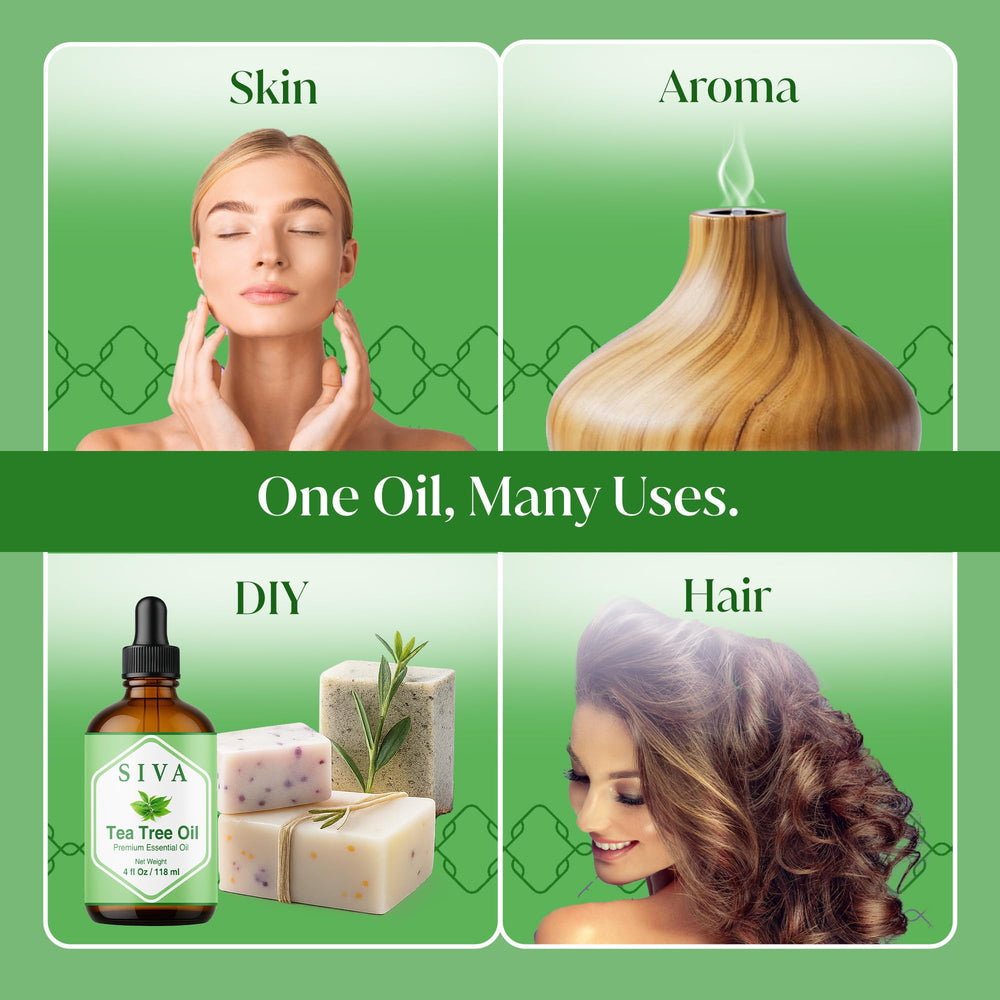 Tea tree oil used in skincare routine with skincare products