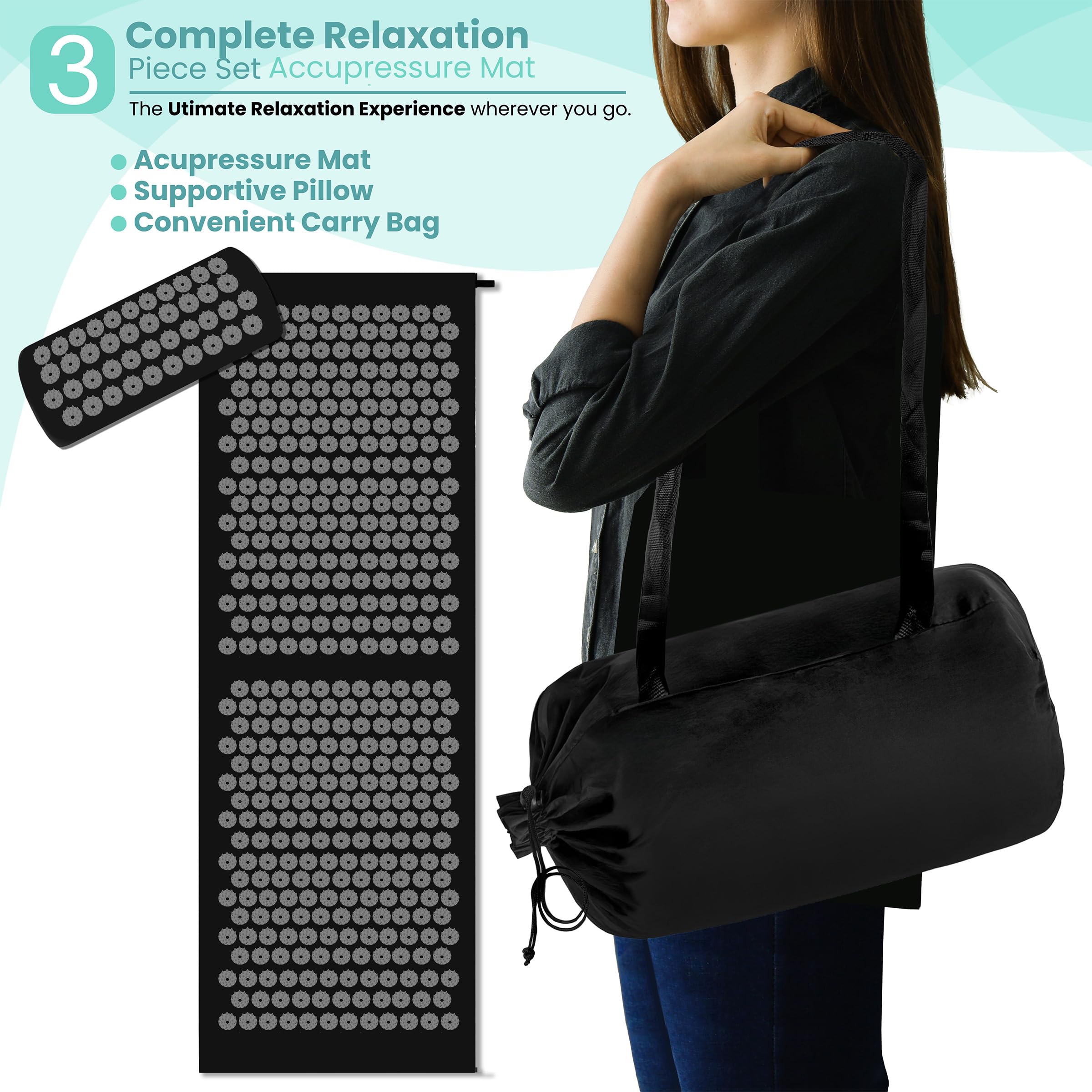Carrying bag with shoulder strap for the mat and pillow