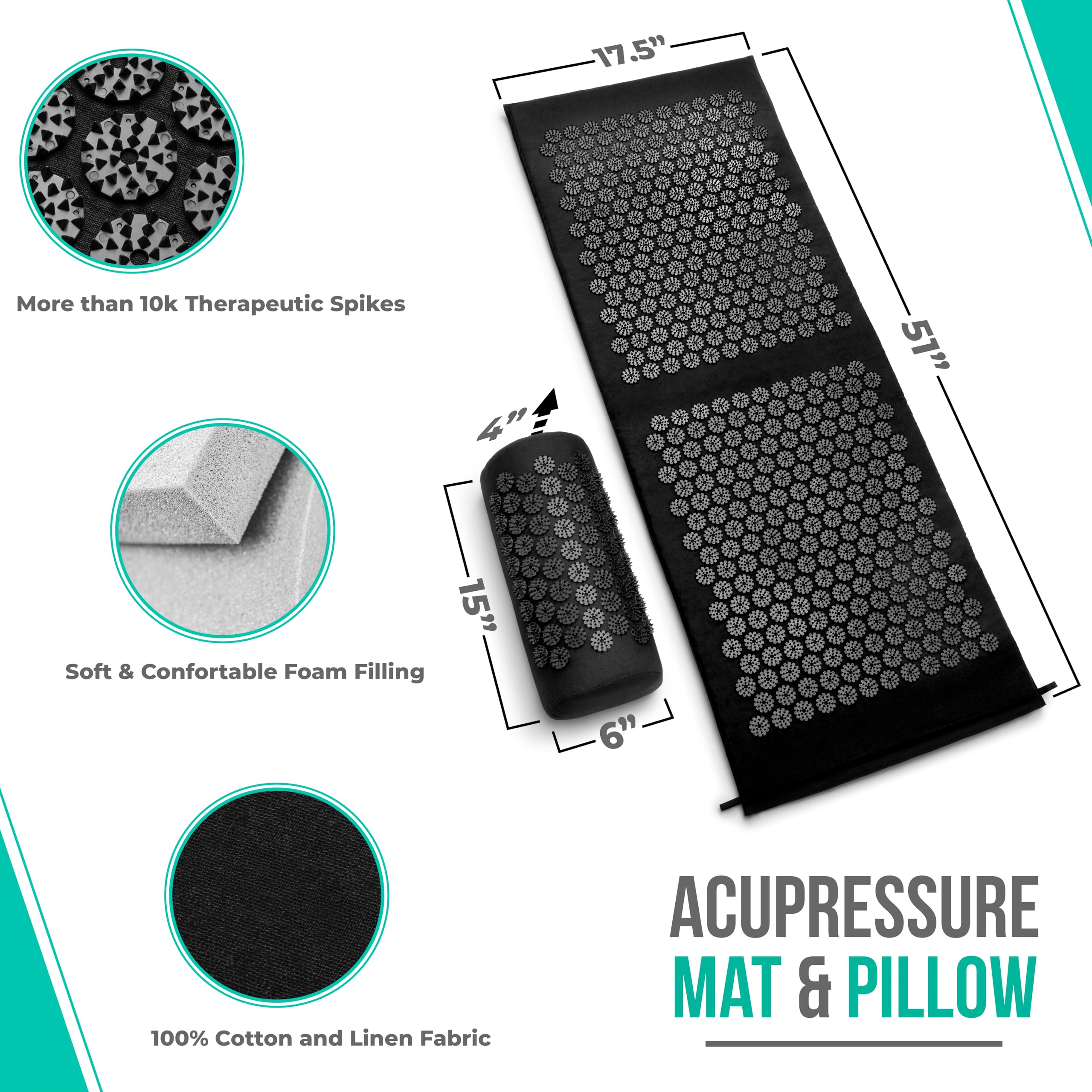 Rolled-out acupressure mat showing full-body support