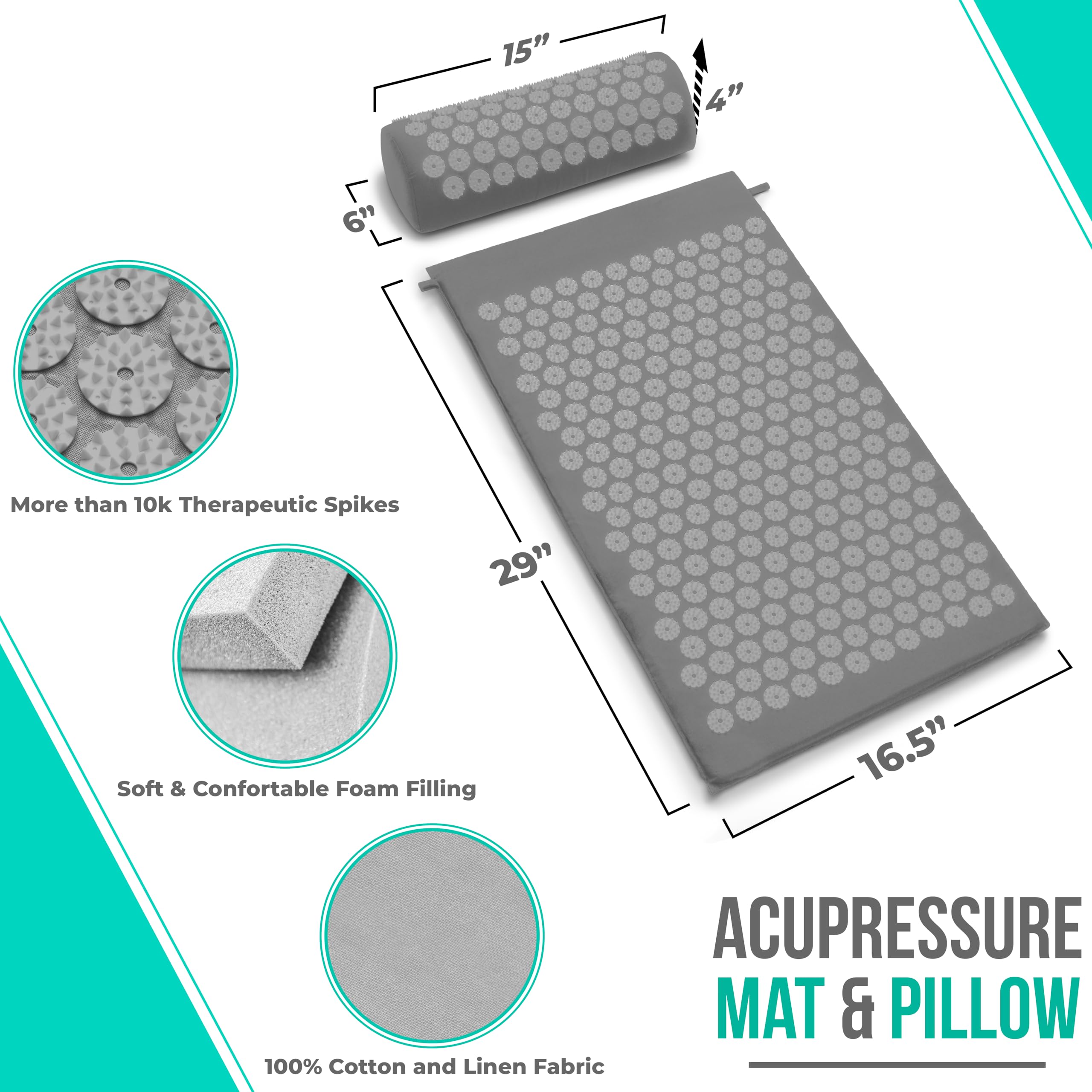 Back view of Sivan Health Acupressure Mat & Pillow Set