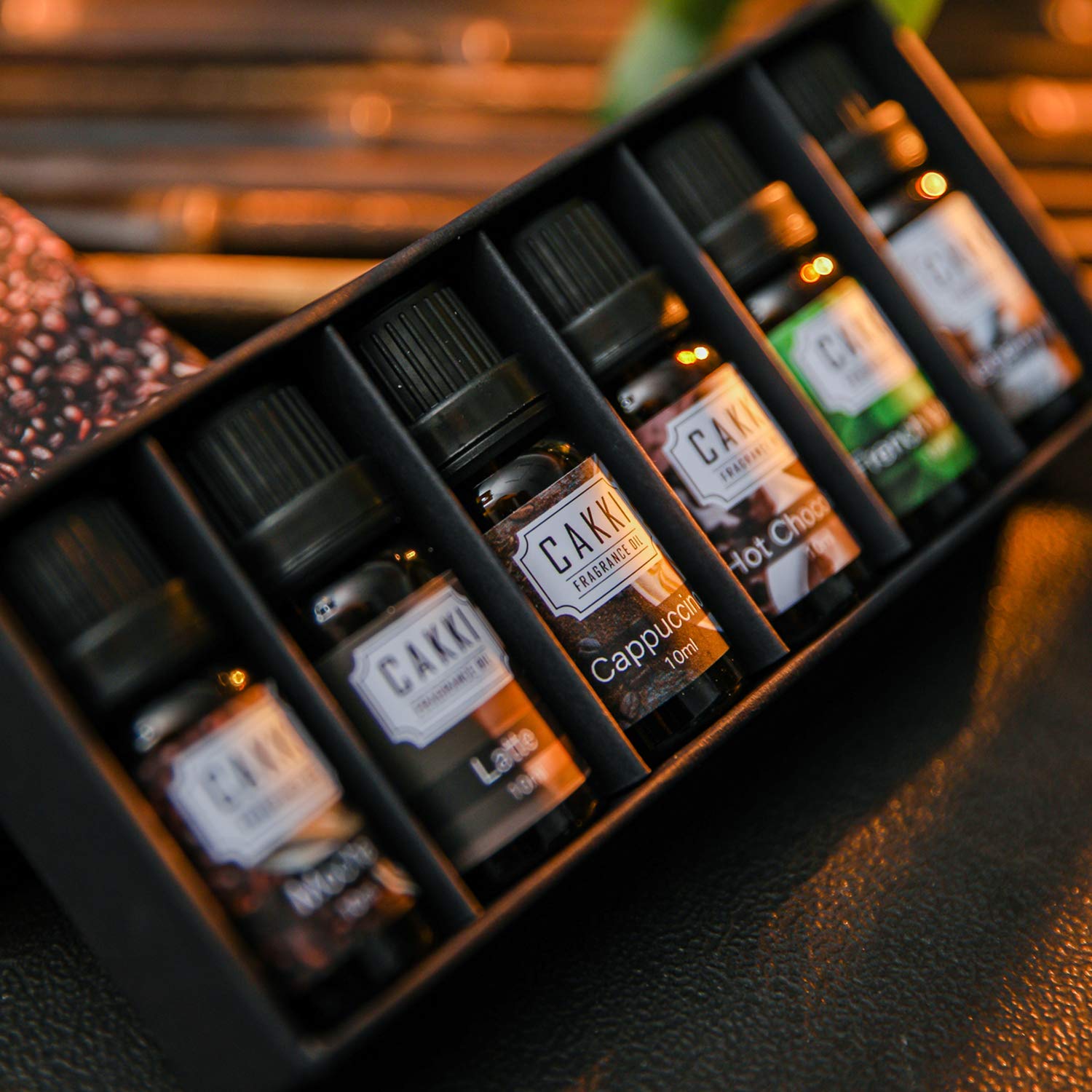 Assorted coffee scent oils: Mocha, Latte, Cappuccino, Hot Chocolate, Vanilla, Oatmeal Latte