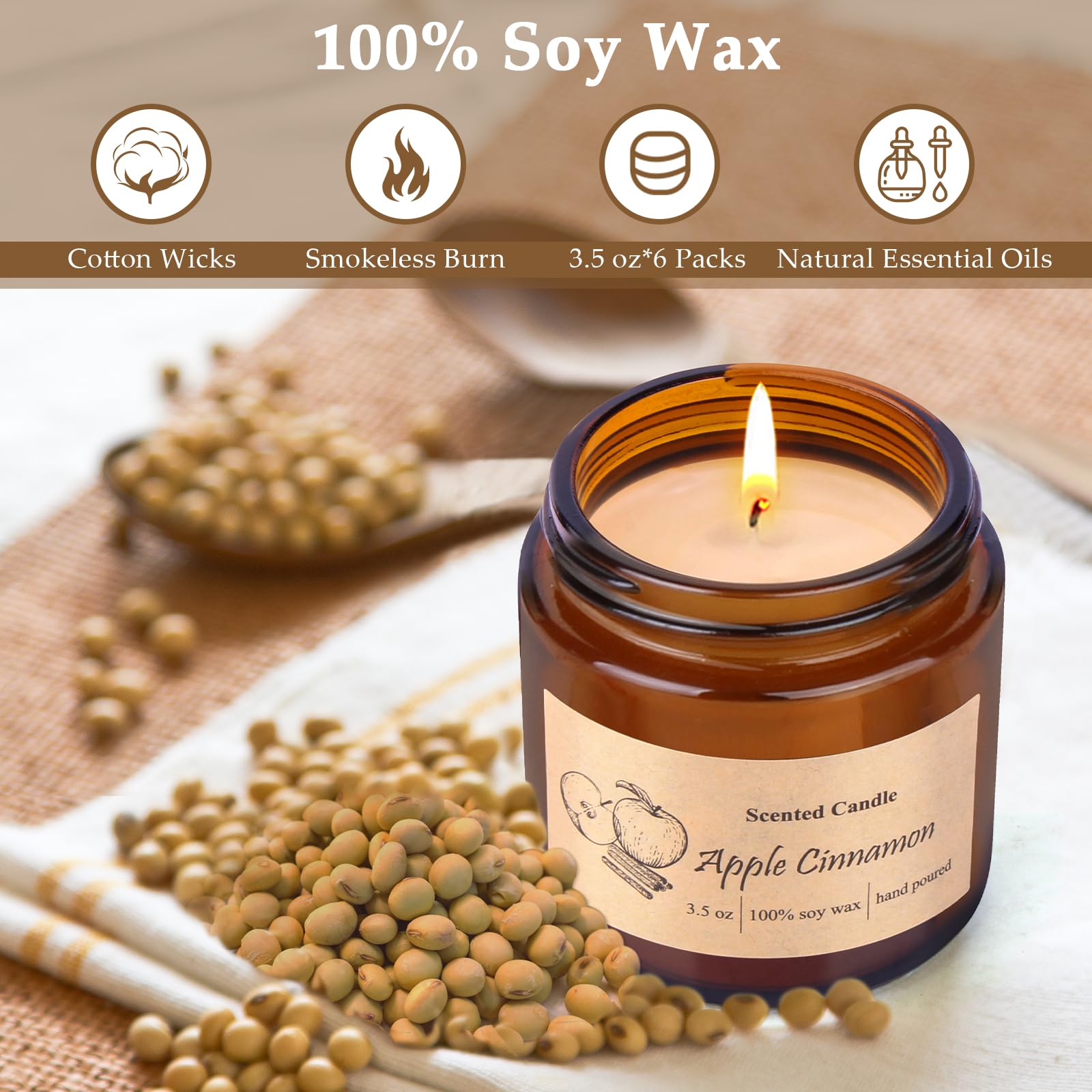 Jasmine scented candle in amber jar from the six-pack set