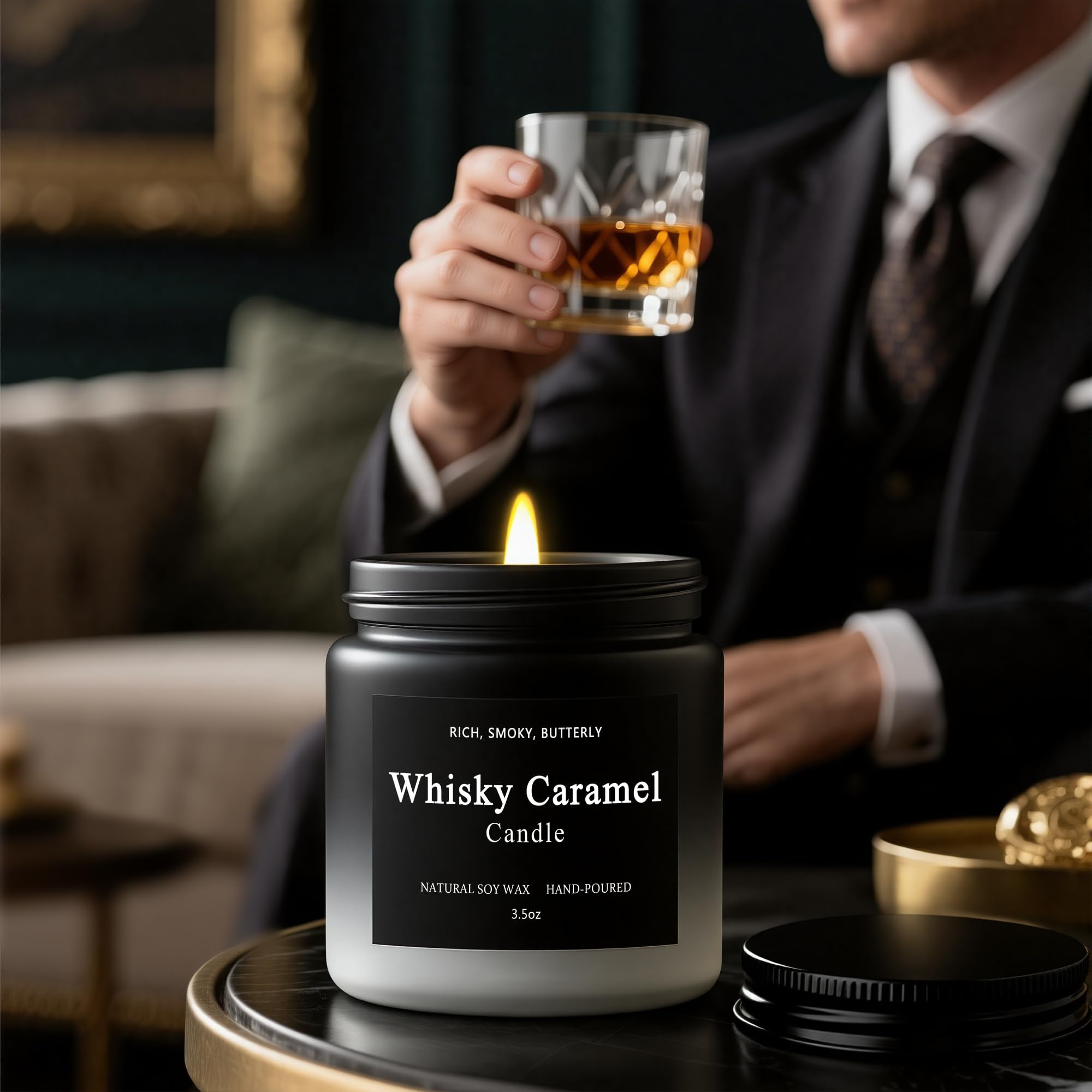 Whisky caramel scented candle from the set