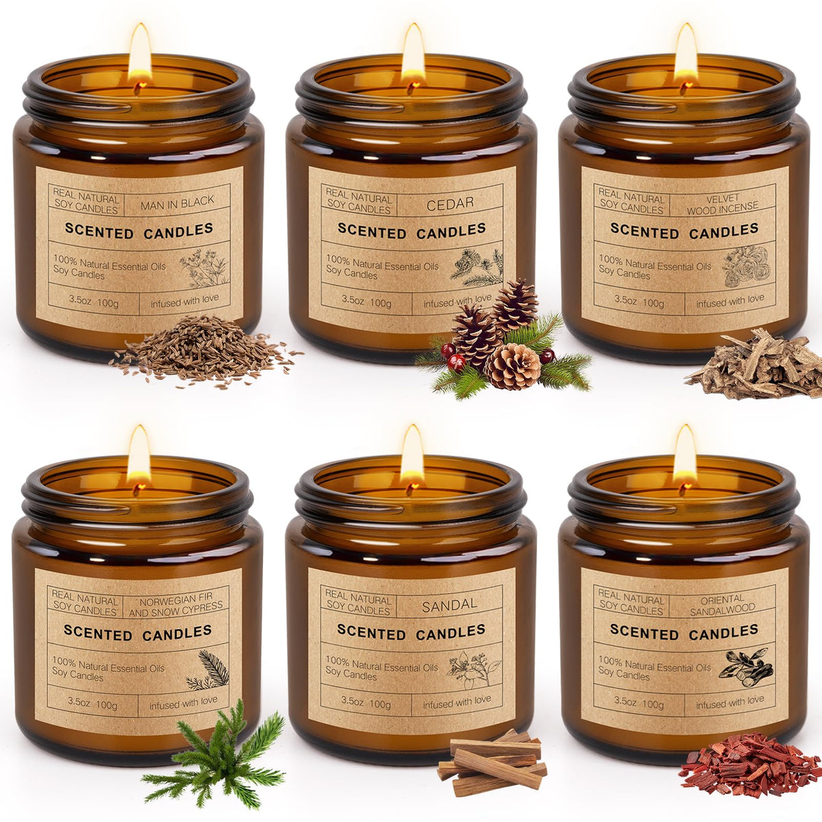 Six-pack scented candles set in gift-ready box