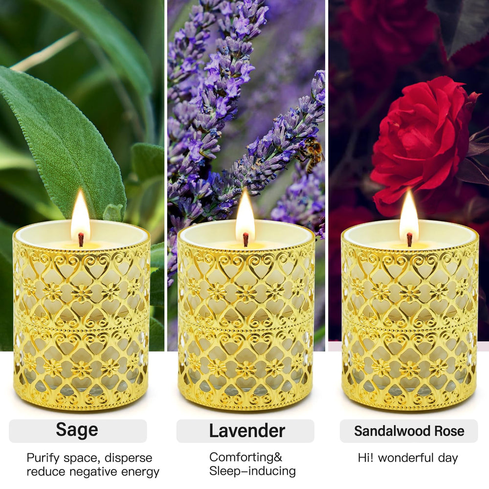 Six-pack candle set in presentation box with gold holders