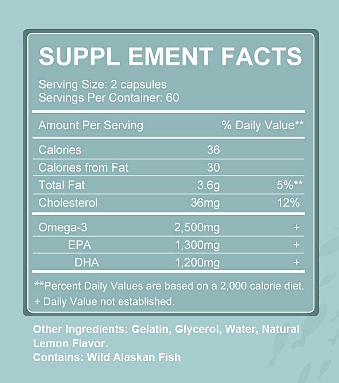 60-day supply bottle of omega-3 supplement