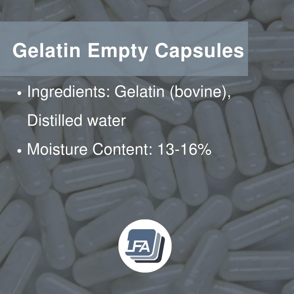 Transparent view of size 0 empty capsules made from beef gelatin