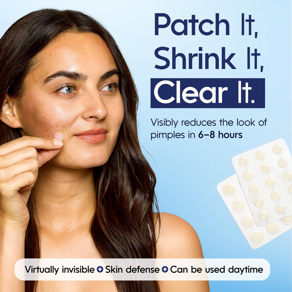 Skin 2.0 clear patch on face conceals blemish and protects skin.