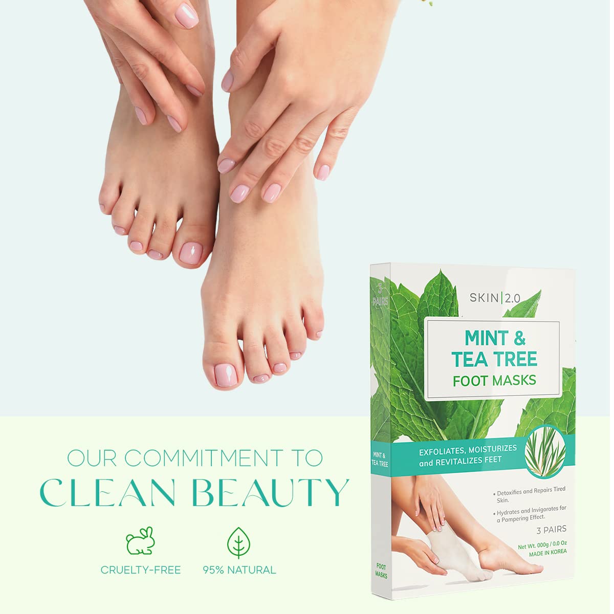 Skin 2.0 Tea Tree & Mint mask closeup showing dual-action formula.