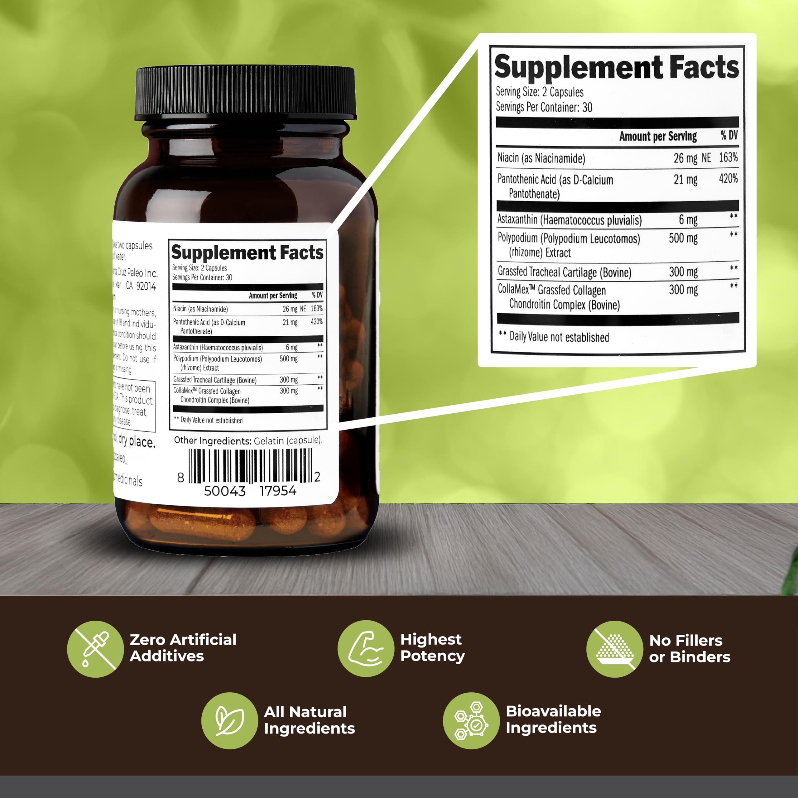 Close-up of Skin & Eye Supplement bottle label