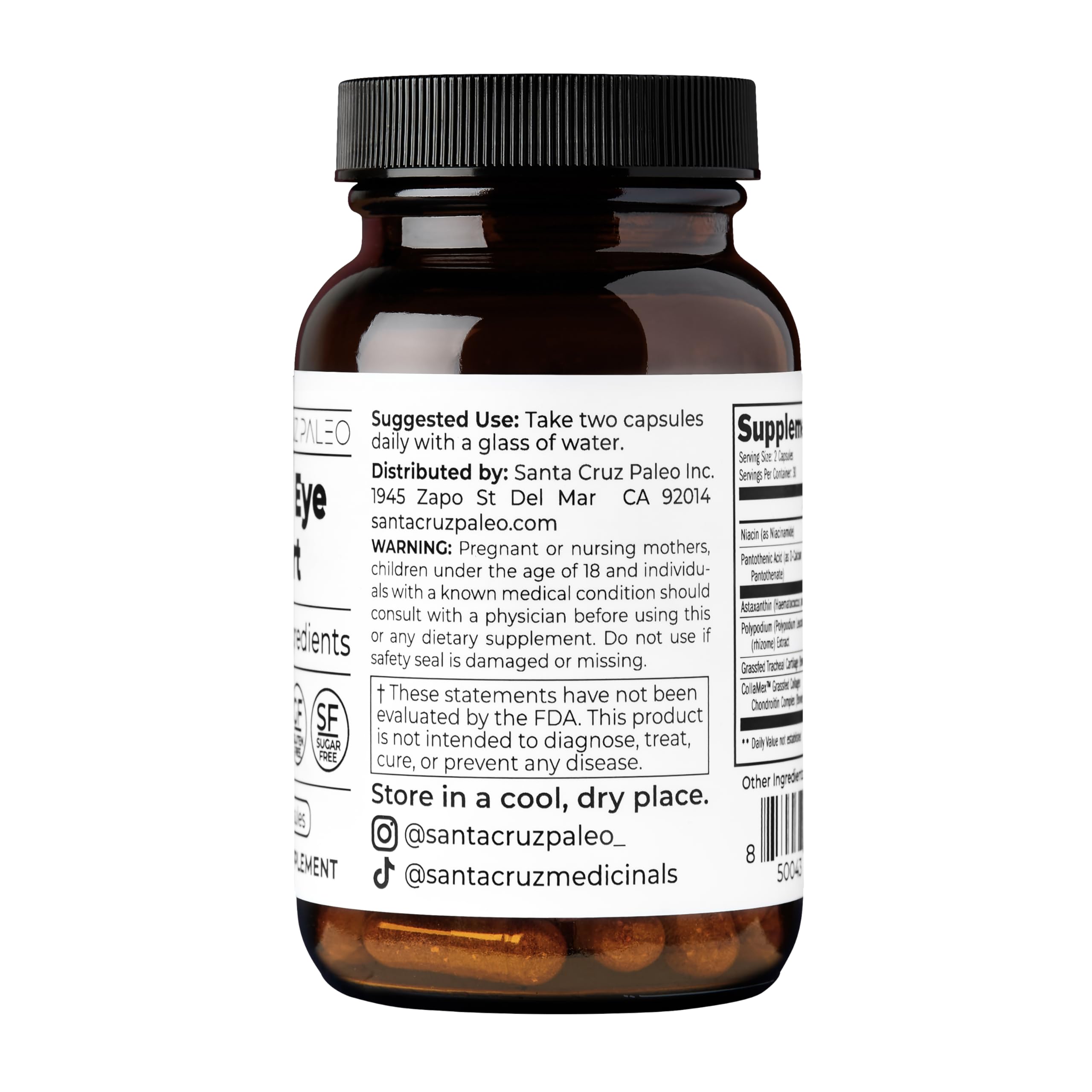 Minimalist shot of Skin & Eye Supplement bottle