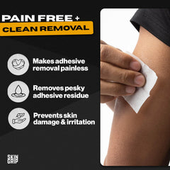 Skin Grip Adhesive Remover Wipes with Dexcom patch shows quick, painless adhesive removal.