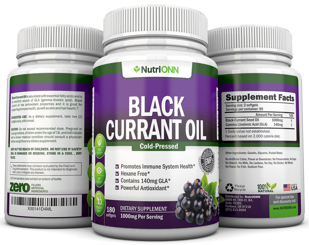 Illustration of skin and hair health benefits from black currant oil