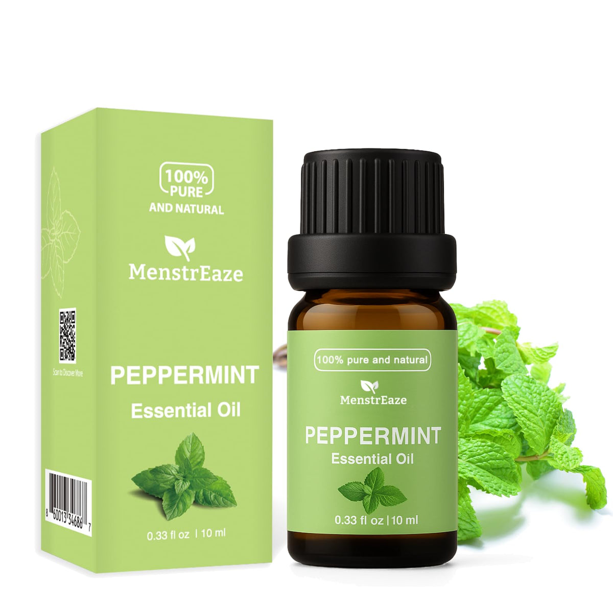 Peppermint essential oil 10ml bottle close-up