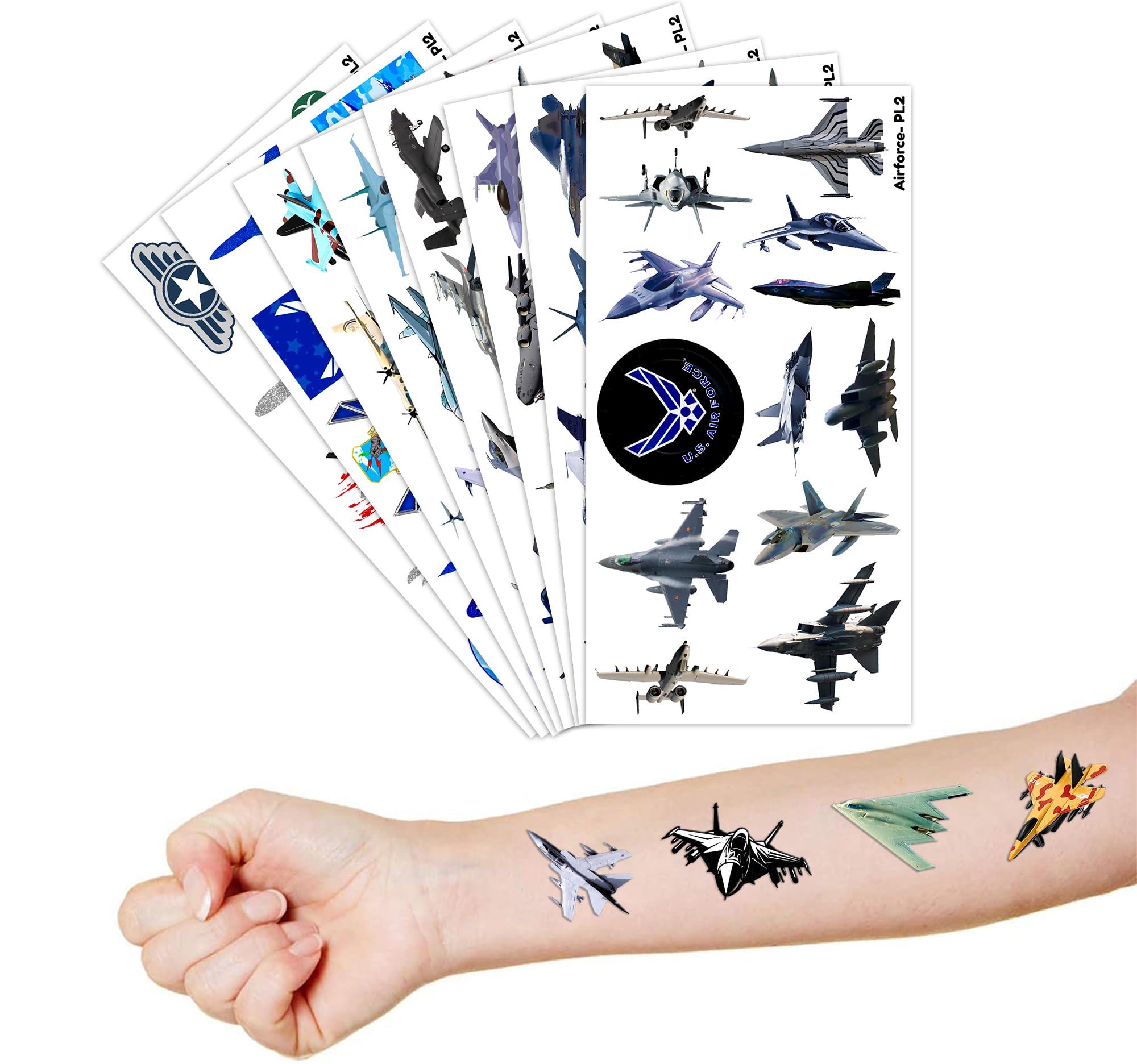 Safe US Airplane Jet Fighter tattoos, easy removal after gatherings.