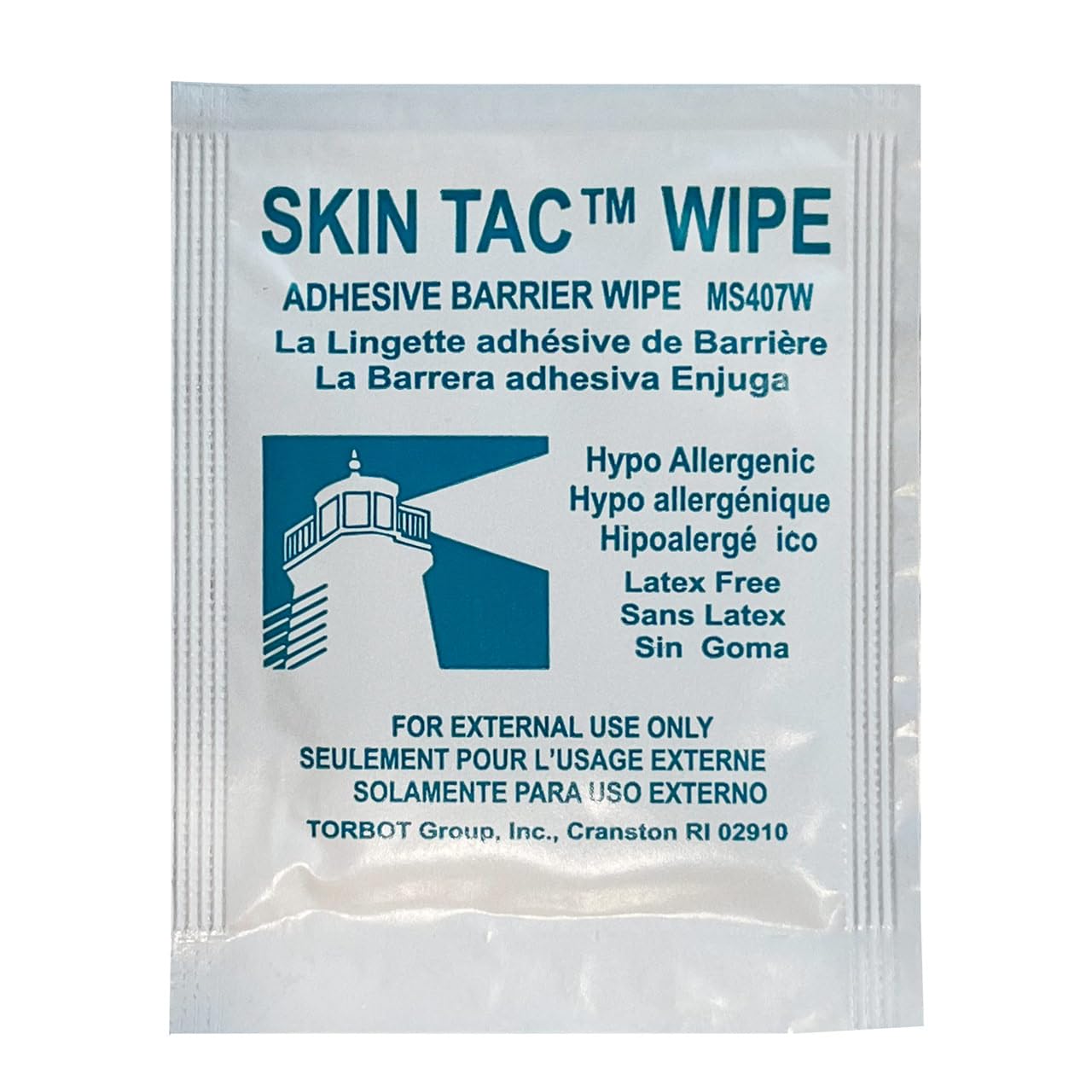 Skin-Tac adhesive wipes closeup showing gentle formula for sensitive skin