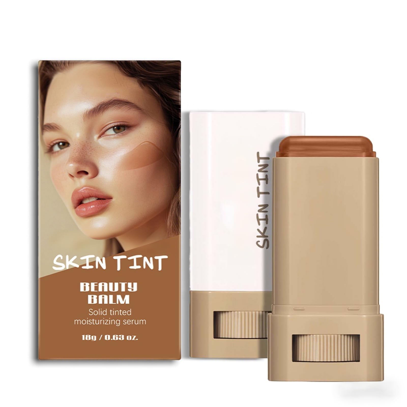 Skin Tint & Contour Stick close-up showing seamless blend for natural look