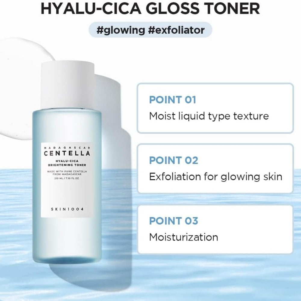 SKIN1004 Step-by-step toner use visuals for daily skincare.