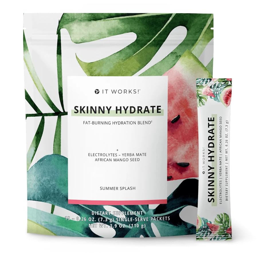 Front view of It Works Skinny Hydrate - Summer Splash packaging