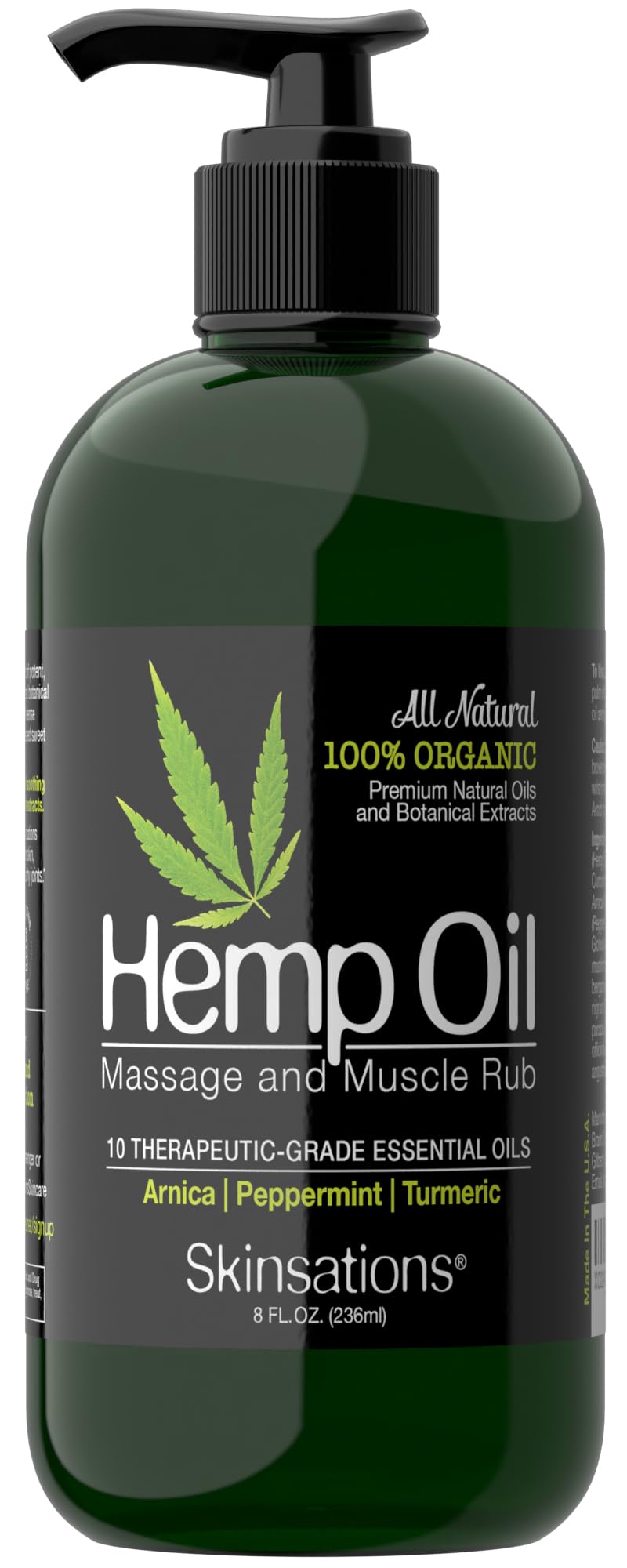 Skinsations Hemp Massage Oil bottle with 10 essential oils
