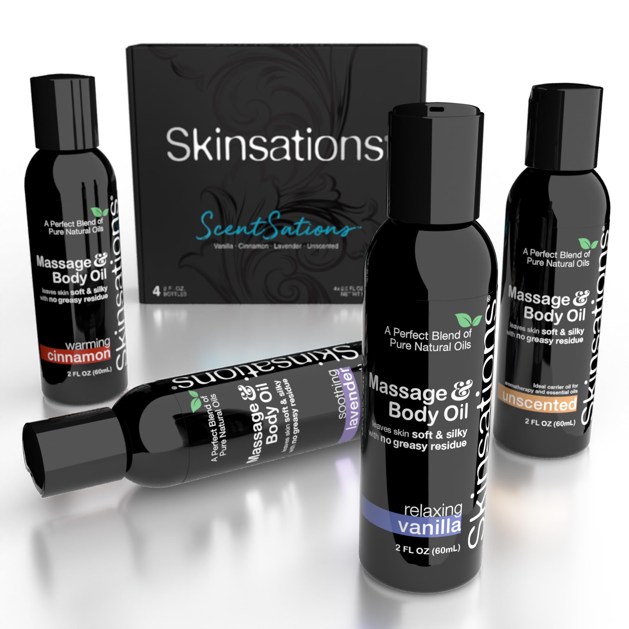 Packaging and labeling for Skinsations Massage Oil Kit