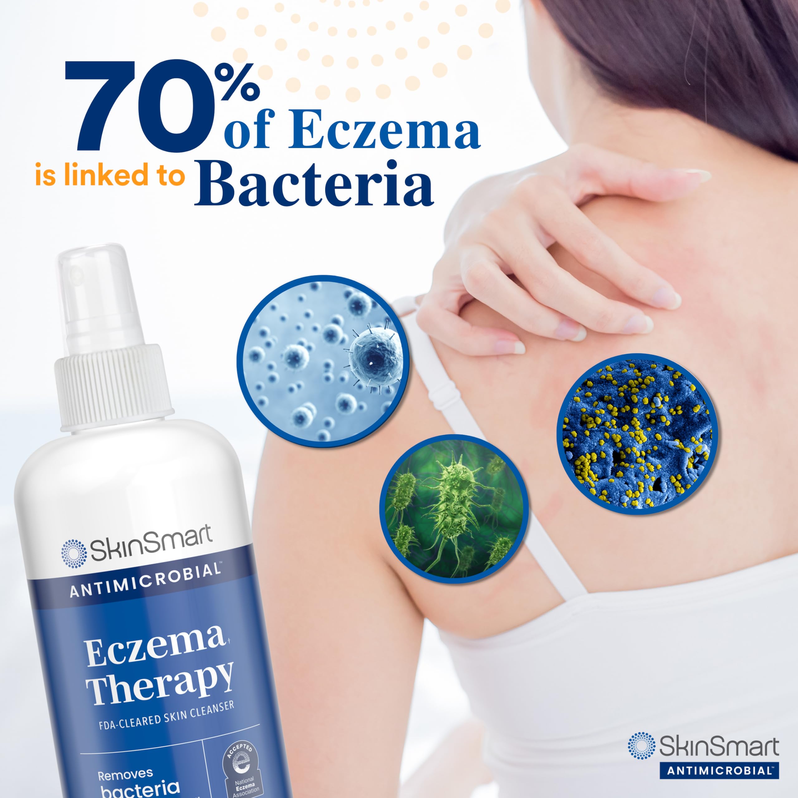 SkinSmart Antimicrobial bottle cap closeup highlights safe daily use near eyelids.