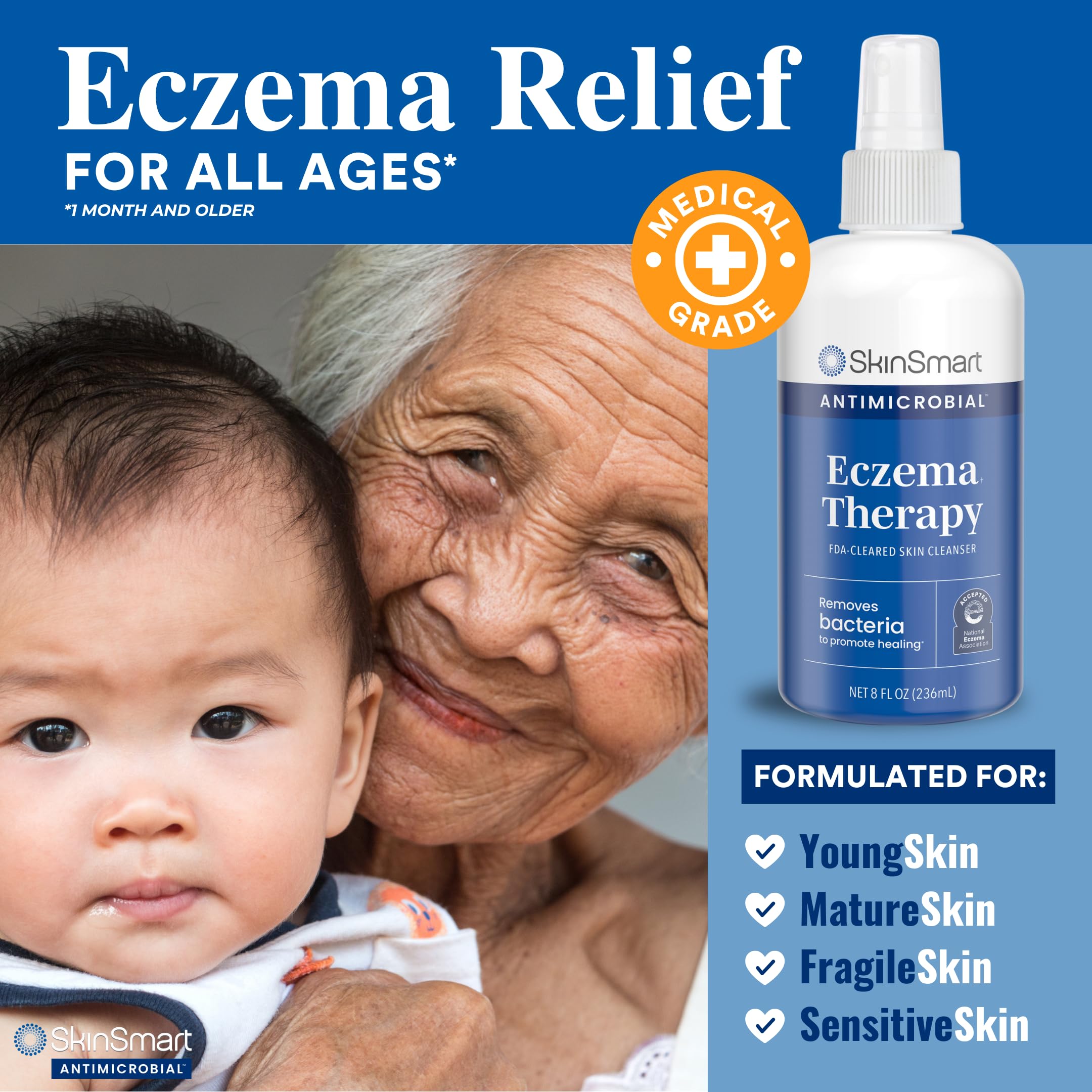 SkinSmart Antimicrobial spray near child's skin for a family-friendly care routine.