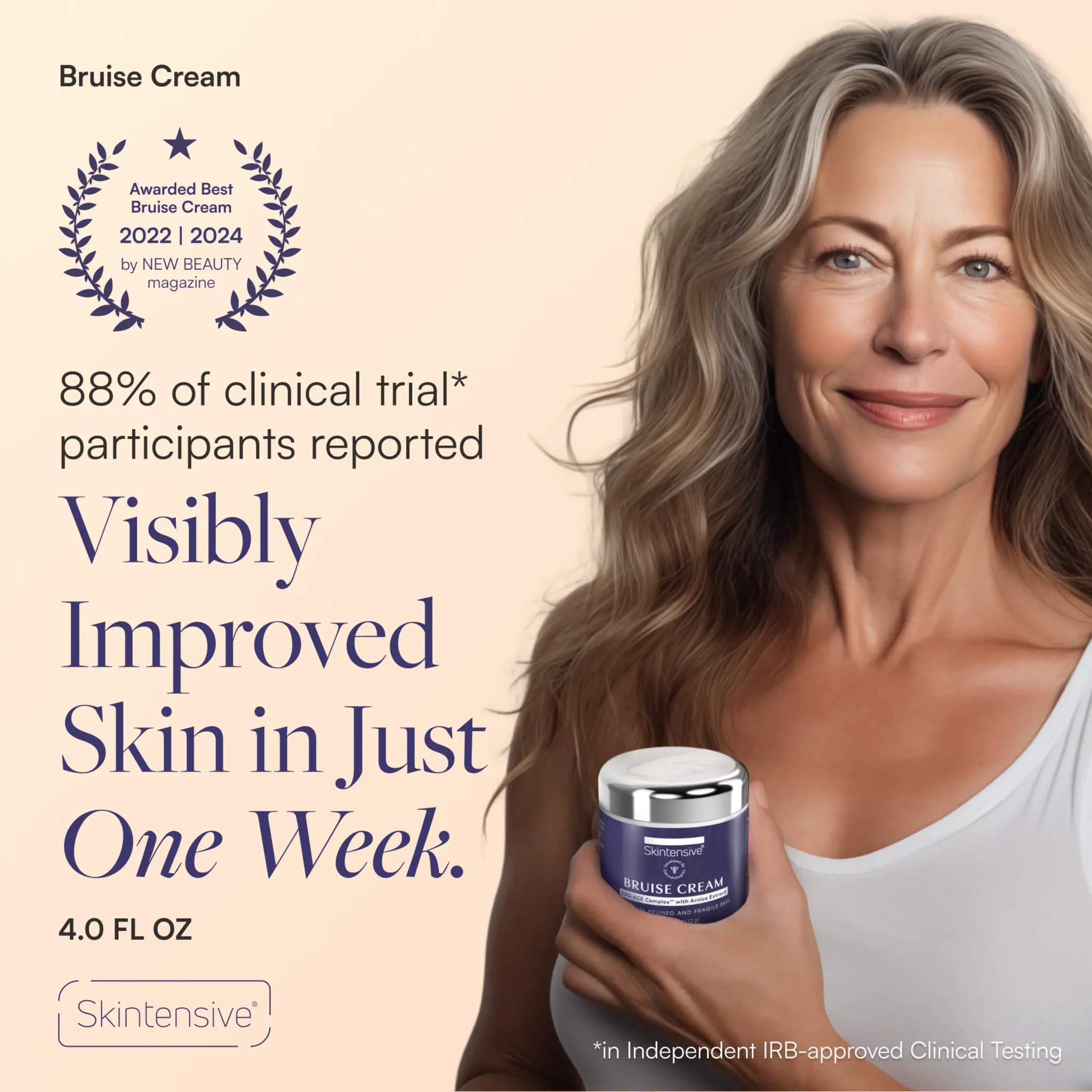 Skintensive Arnica Bruise Cream texture swirls demonstrating non-greasy formula suitable for fragile skin.