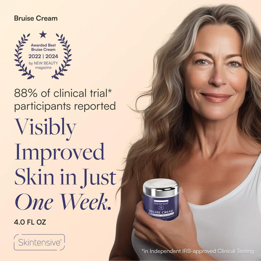 Skintensive Arnica Bruise Cream texture swirls demonstrating non-greasy formula suitable for fragile skin.