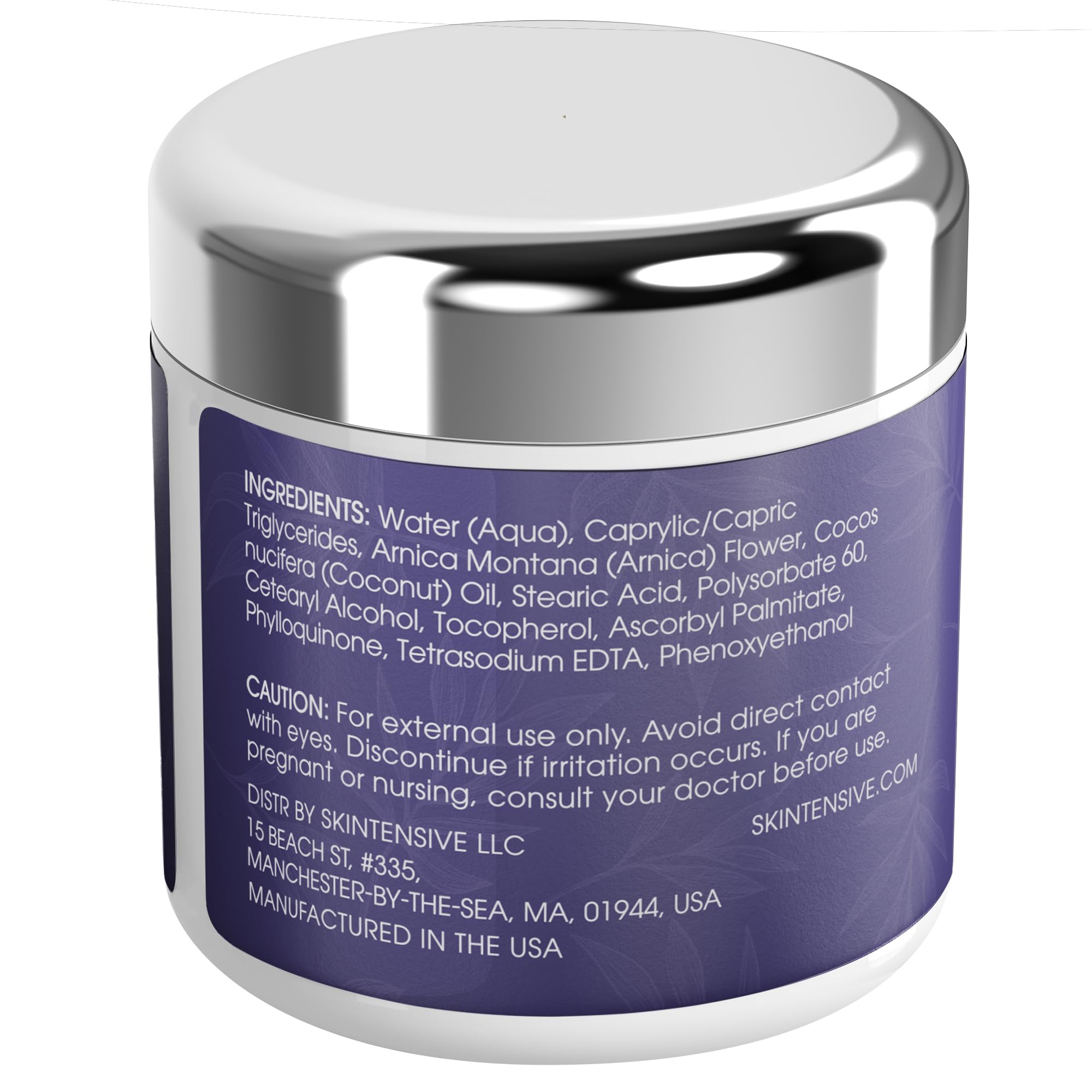 Skintensive Arnica Bruise Cream USA-made label emphasizing quality sourcing.