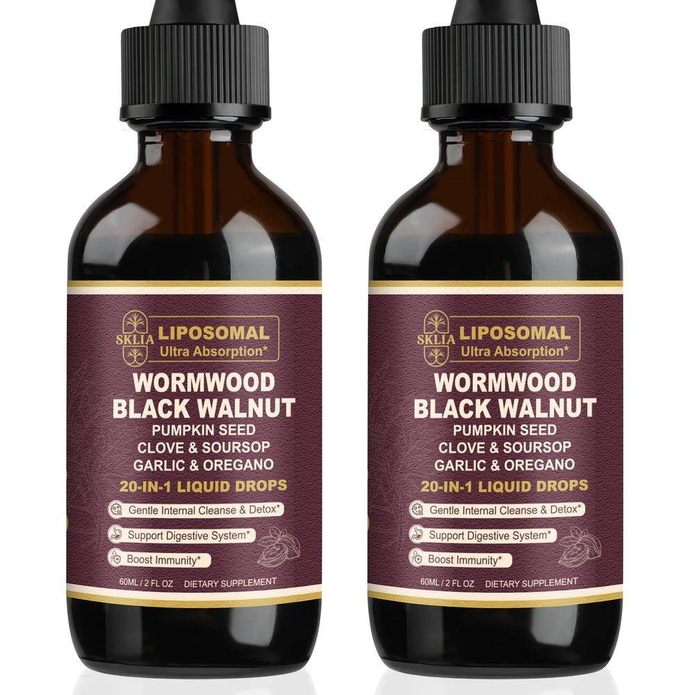 Front view of SKLIA 20-in-1 Liposomal Wormwood Cleanse Drops bottle