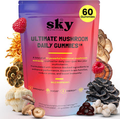 Sky Nutrition Mushroom Gummies Raspberry bottle for focus support