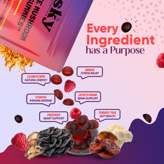 Sky Nutrition Mushroom Gummies Shiitake closeup with savory flavor profile
