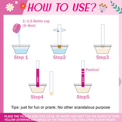 Close-up of a positive pregnancy test strip from the prank kit
