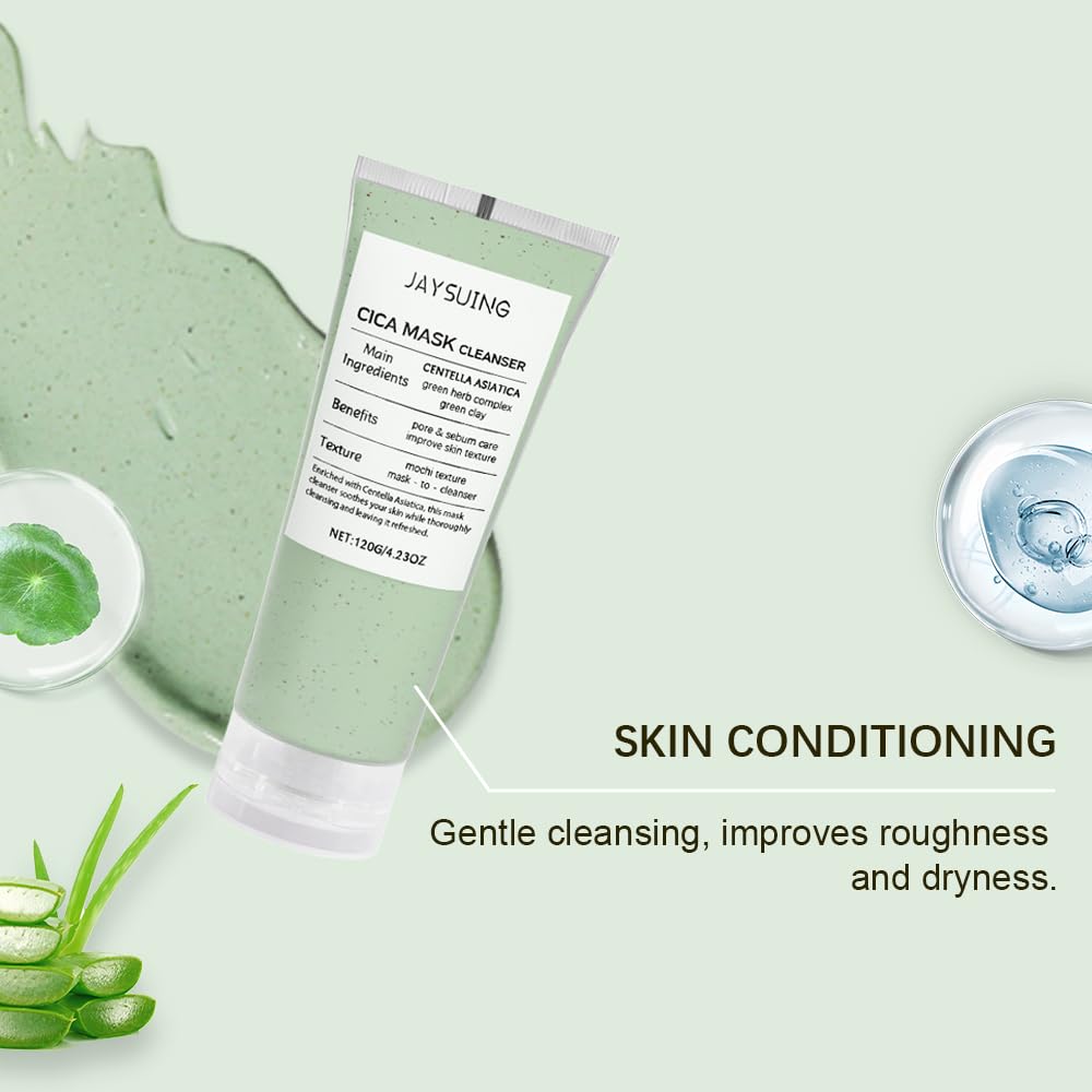 SKYLWCG CICA Mask Cleanser weekly clay mask application for deeper purification.