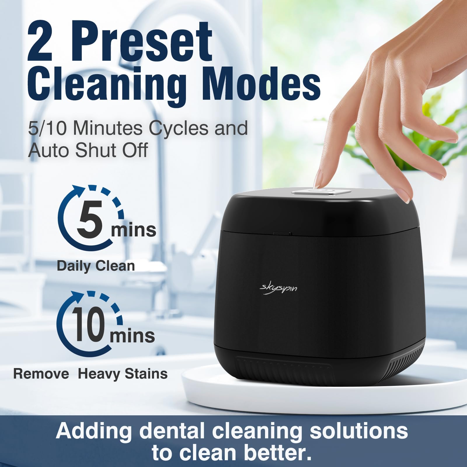 Cleans various dental appliances and jewelry with Skysipin ultrasonic cleaner