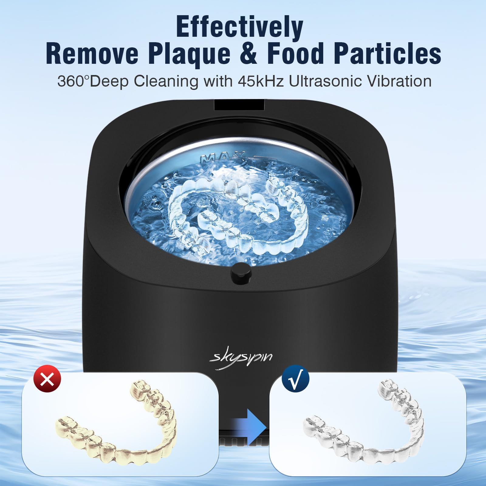 Close-up of U-V light feature on Skysipin ultrasonic cleaner